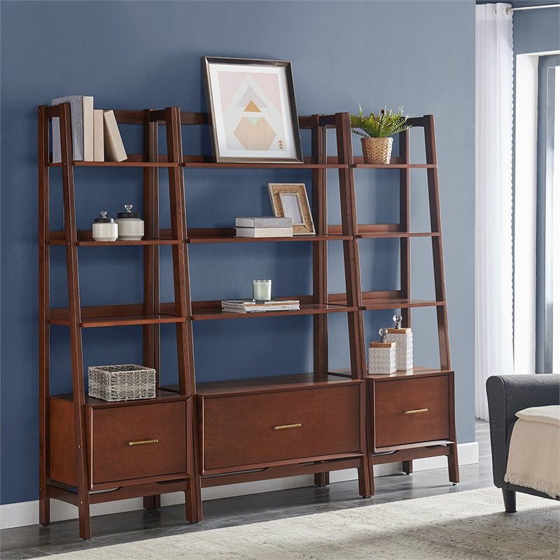 Crosley Landon 3 Piece 4 Shelf Etagere Bookcase Set in Mahogany