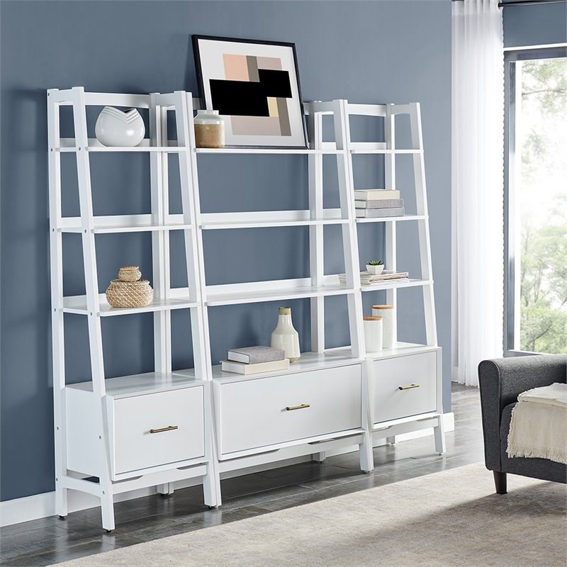 Crosley Landon 3 Piece 4 Shelf Etagere Bookcase Set in White Homesquare
