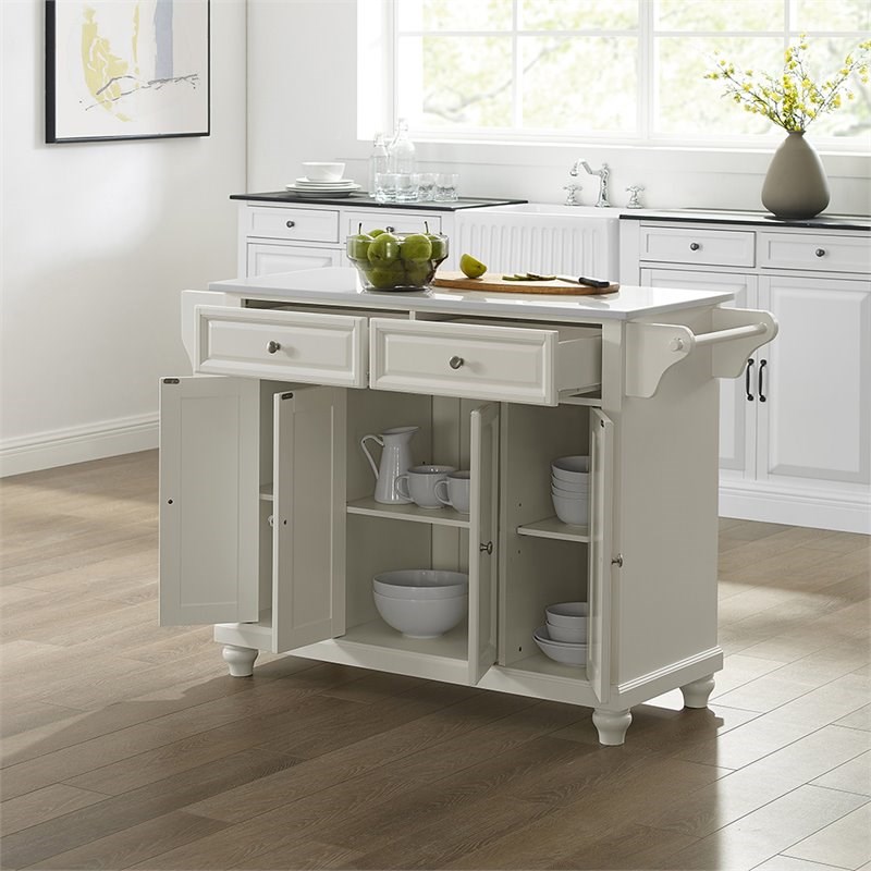 Crosley Cambridge Granite Top Kitchen Island in White | Homesquare