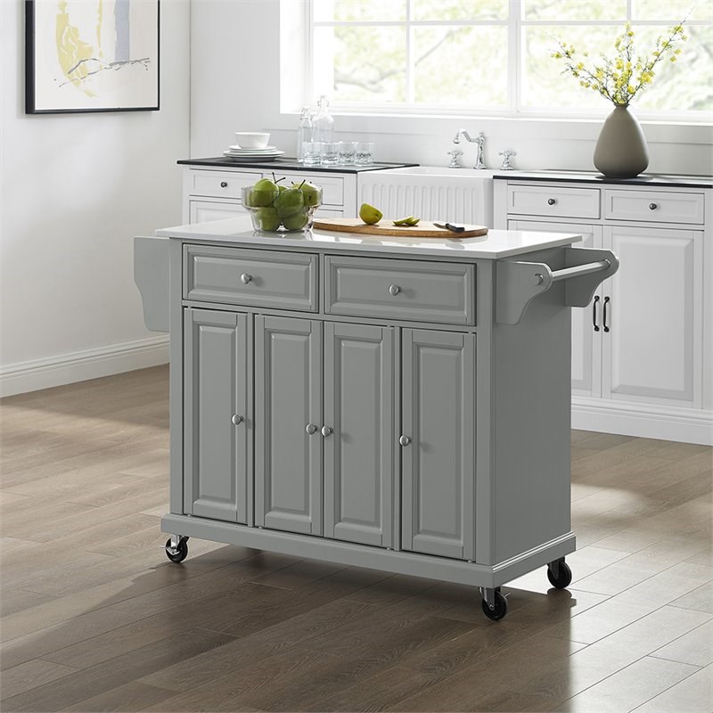 Crosley White Granite Top Kitchen Cart in Gray