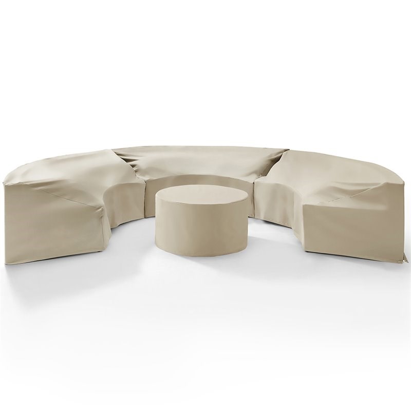 Crosley Catalina 4 Piece Patio Curved Sectional Sofa Cover Set in Tan Homesquare
