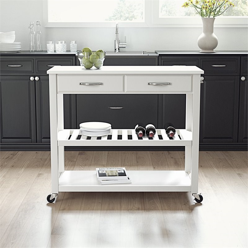 Crosley Granite Top Kitchen Cart in White