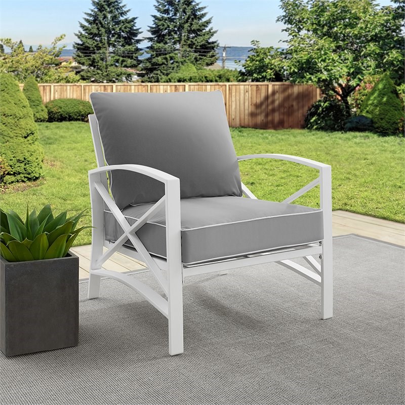 Crosley Kaplan Patio Arm Chair in Gray and White