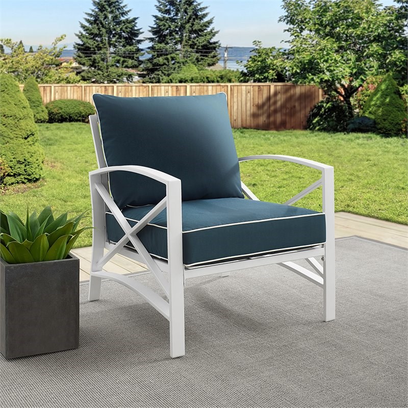Crosley Kaplan Patio Arm Chair in Navy and White