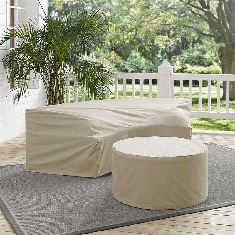 Crosley Catalina 2 Piece Patio Curved Sectional Sofa Cover Set in Tan