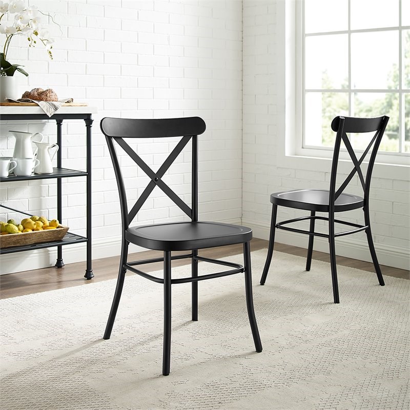 Crosley Camille Metal X Back Dining Side Chair in Matte Black (Set of 2) Homesquare