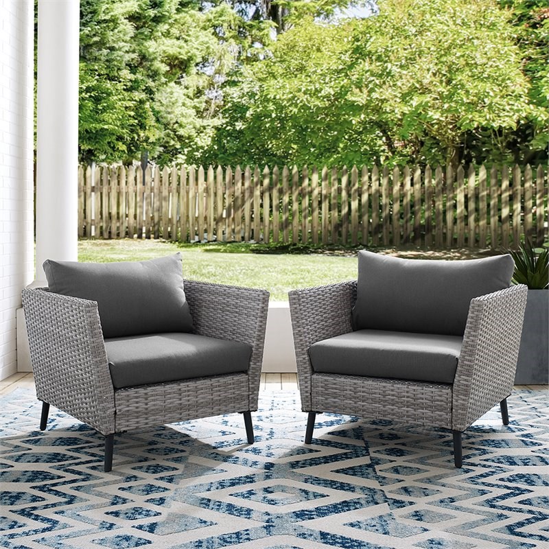Crosley Richland Wicker Patio Arm Chair in Gray (Set of 2)