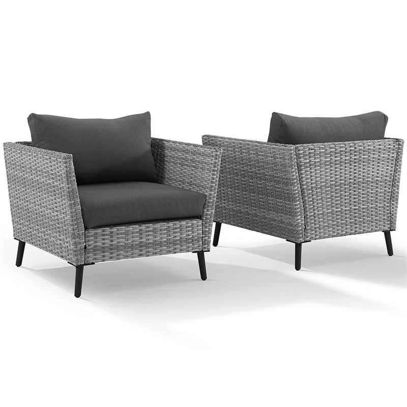 Crosley Richland Wicker Patio Arm Chair in Gray (Set of 2)