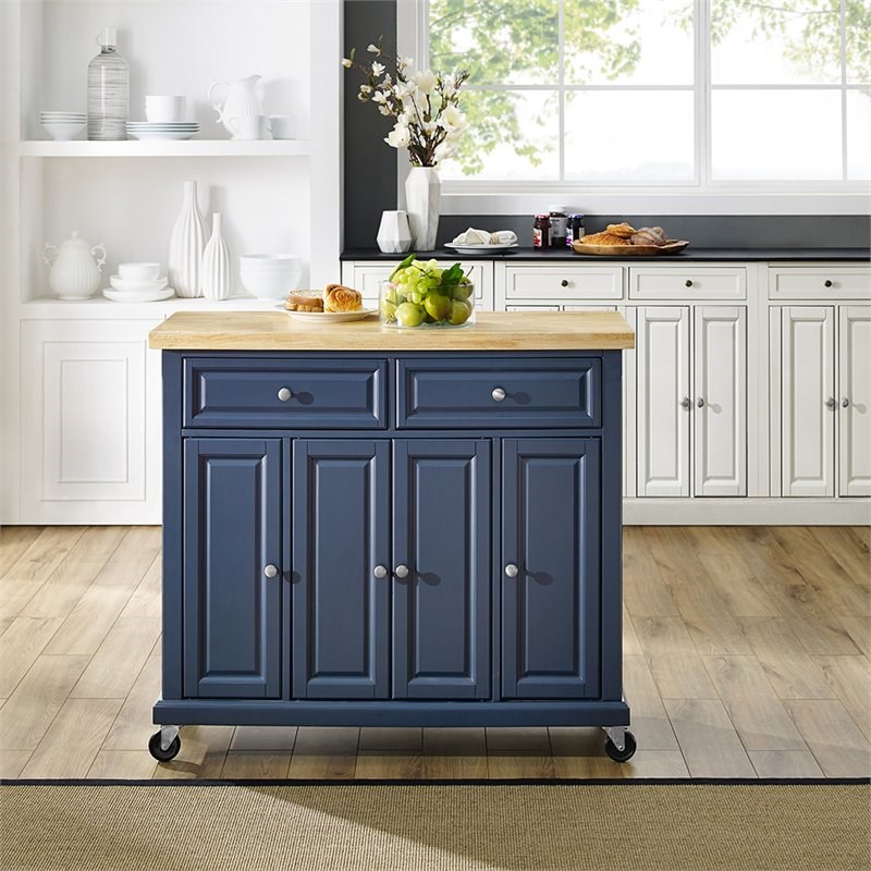 Crosley Madison Wood Top Kitchen Cart in Navy Homesquare