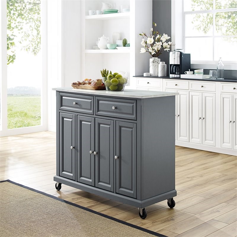 Crosley Avery Faux Marble Top Kitchen Cart in Gray Homesquare