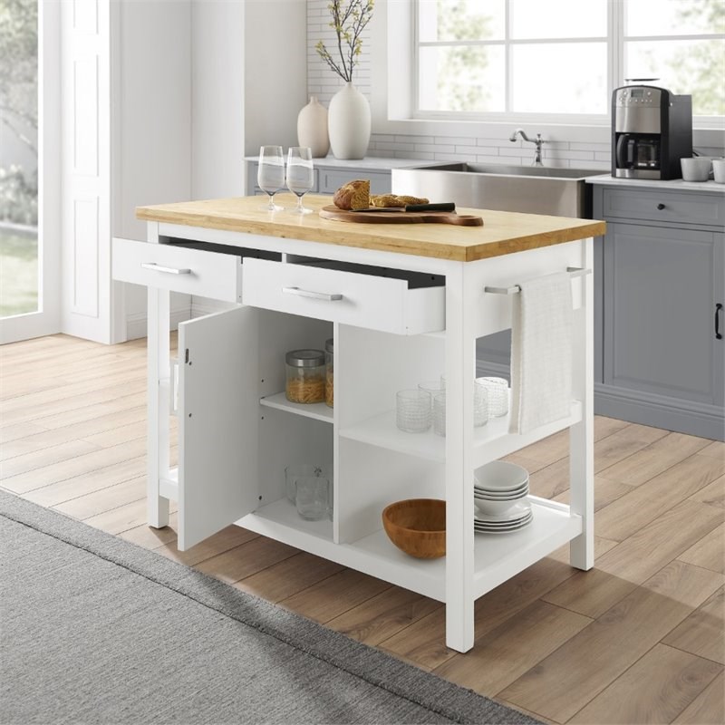 Crosley Audrey Wood Top Kitchen Island in White | Homesquare