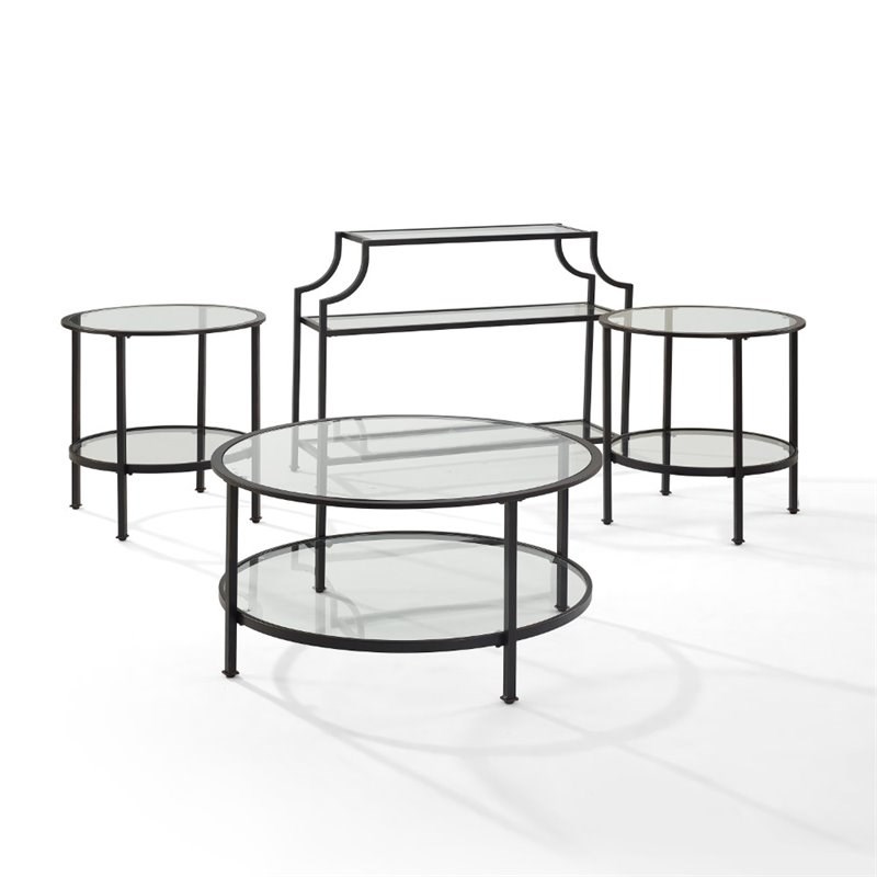 Crosley Aimee 4 Piece Glass Top Occasional Table Set in Oil Rubbed Bronze