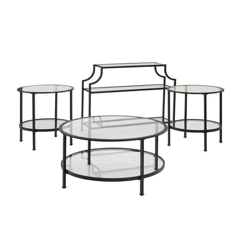 Crosley Aimee 4 Piece Glass Top Occasional Table Set in Oil Rubbed Bronze