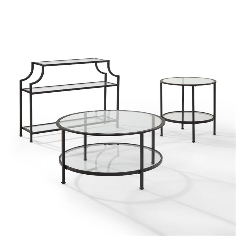 Crosley Aimee 3 Piece Glass Top Occasional Table Set in Oil Rubbed Bronze