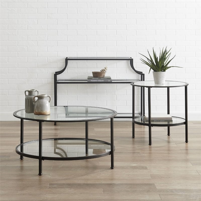 Crosley Aimee 3 Piece Glass Top Occasional Table Set in Oil Rubbed Bronze