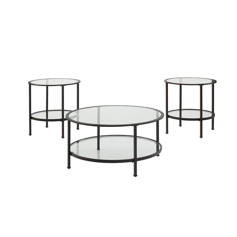 Crosley Aimee 3 Piece Glass Top Coffee Table Set in Oil Rubbed Bronze