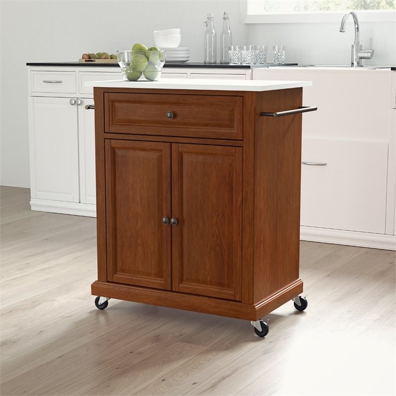 Crosley Compact Kitchen Granite Top Kitchen Cart In Cherry Homesquare   1990392 13 L 