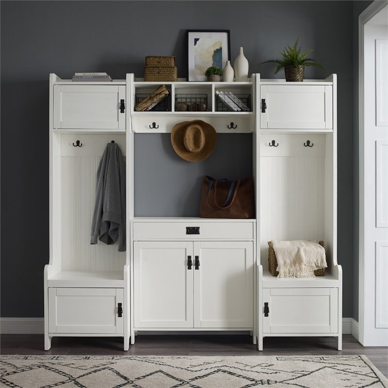 Crosley Fremont 4 Piece Hall Tree Set in Distressed White Homesquare