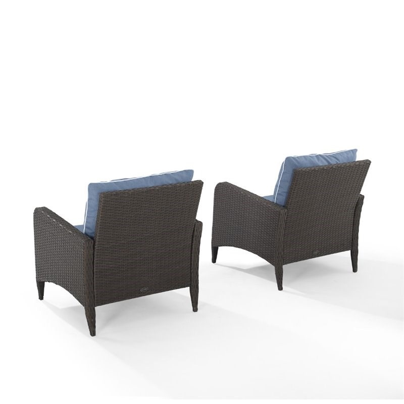 Crosley Kiawah Outdoor Wicker Chair Set in Blue (Set of 2)
