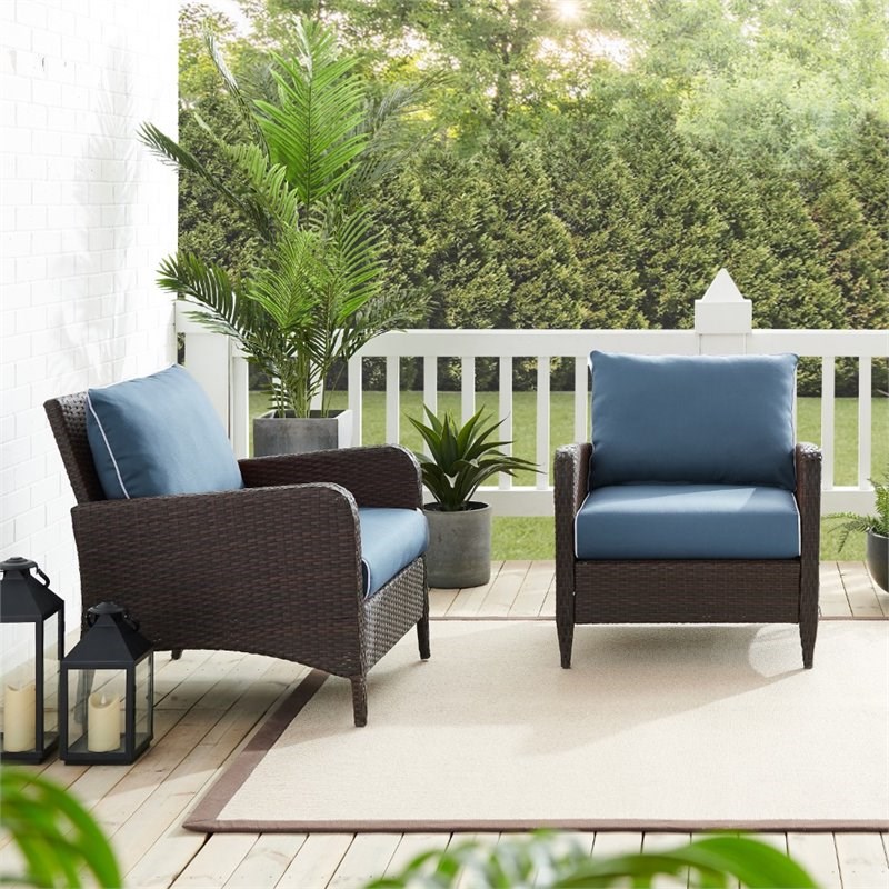 Crosley Kiawah Outdoor Wicker Chair Set in Blue (Set of 2)