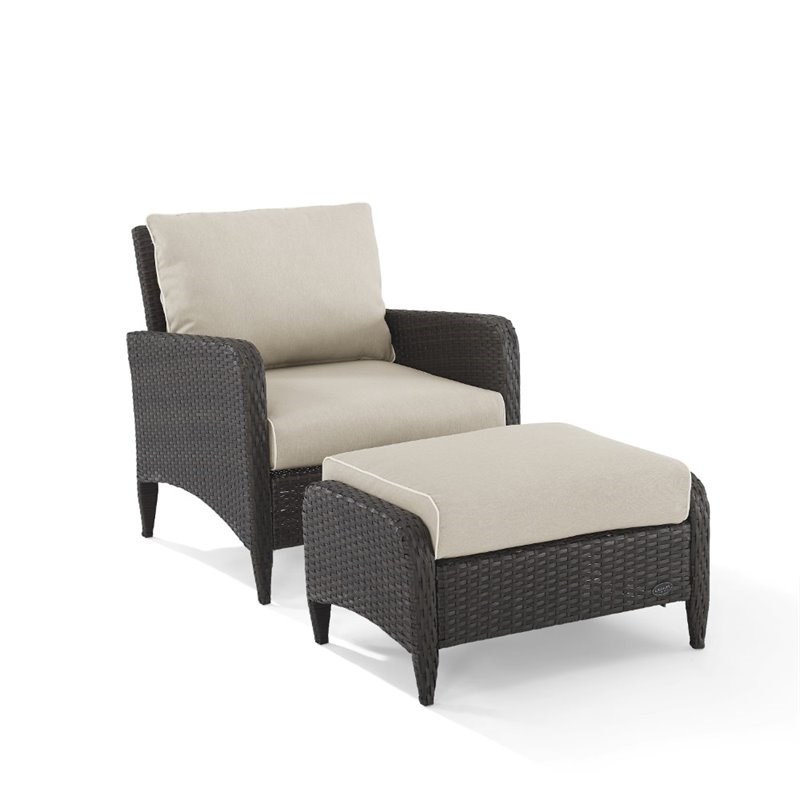 Crosley Kiawah Outdoor Wicker Chair with Ottoman in Sand