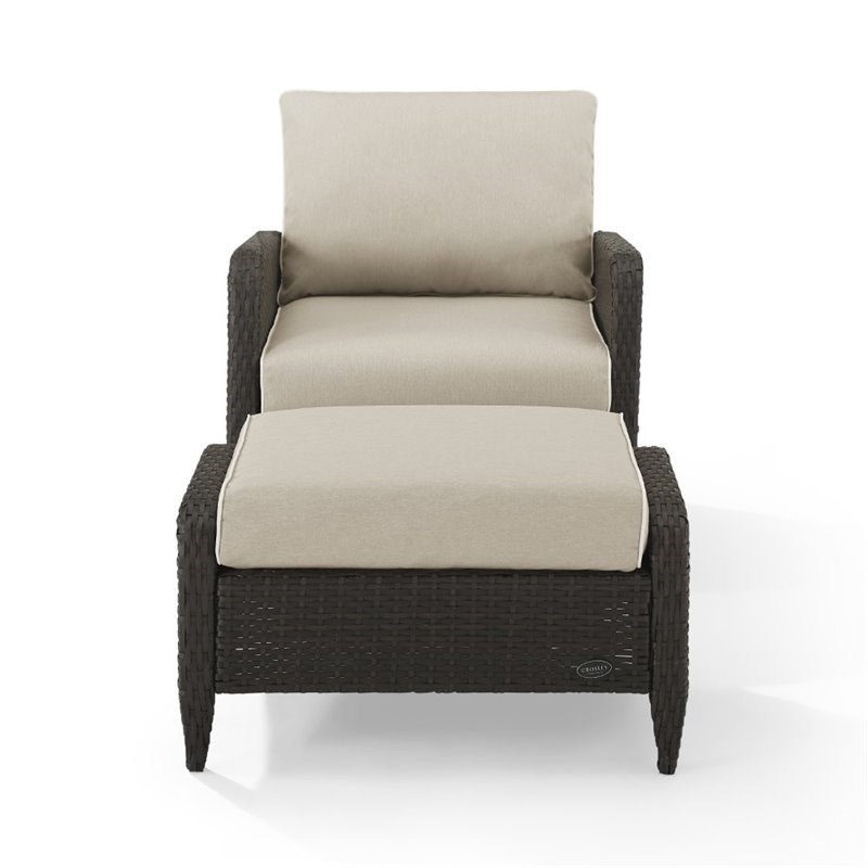Crosley Kiawah Outdoor Wicker Chair with Ottoman in Sand