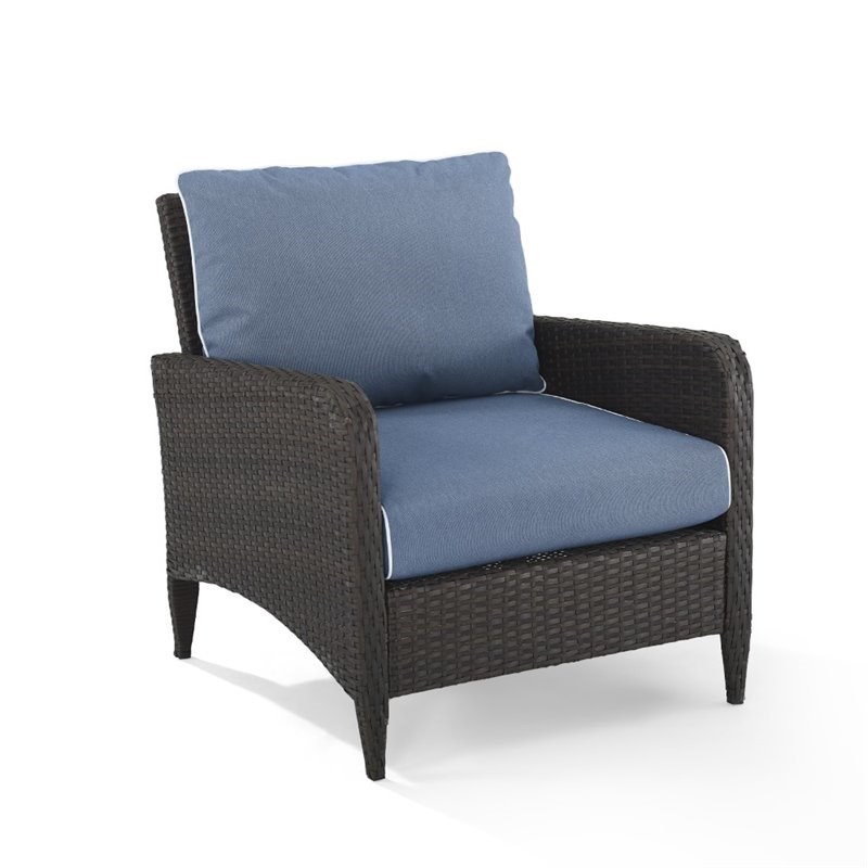 Crosley Kiawah Outdoor Wicker Arm Chair in Blue