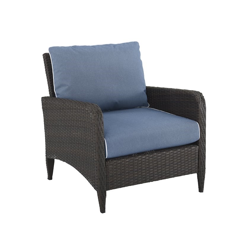 Crosley Kiawah Outdoor Wicker Arm Chair in Blue