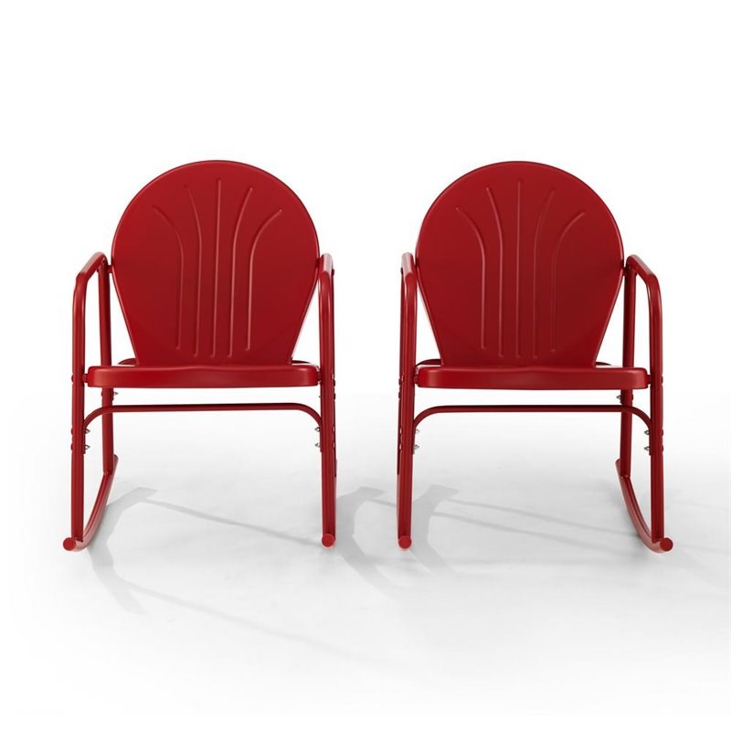 Crosley Griffith Metal Rocking Chair in Bright Red Gloss (Set of 2)