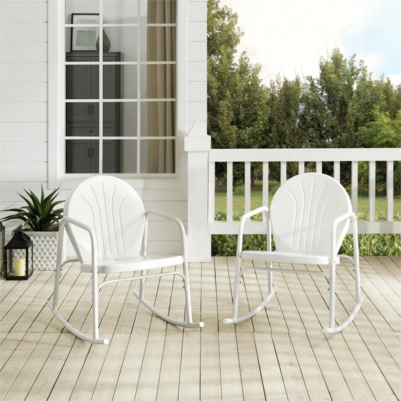 Crosley Griffith Metal Rocking Chair in White Gloss (Set of 2)