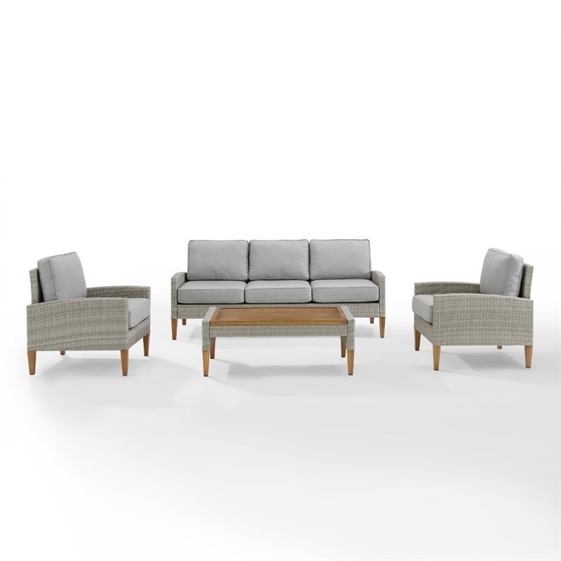 Crosley Capella 4 Piece Outdoor Wicker Sofa Set in Gray