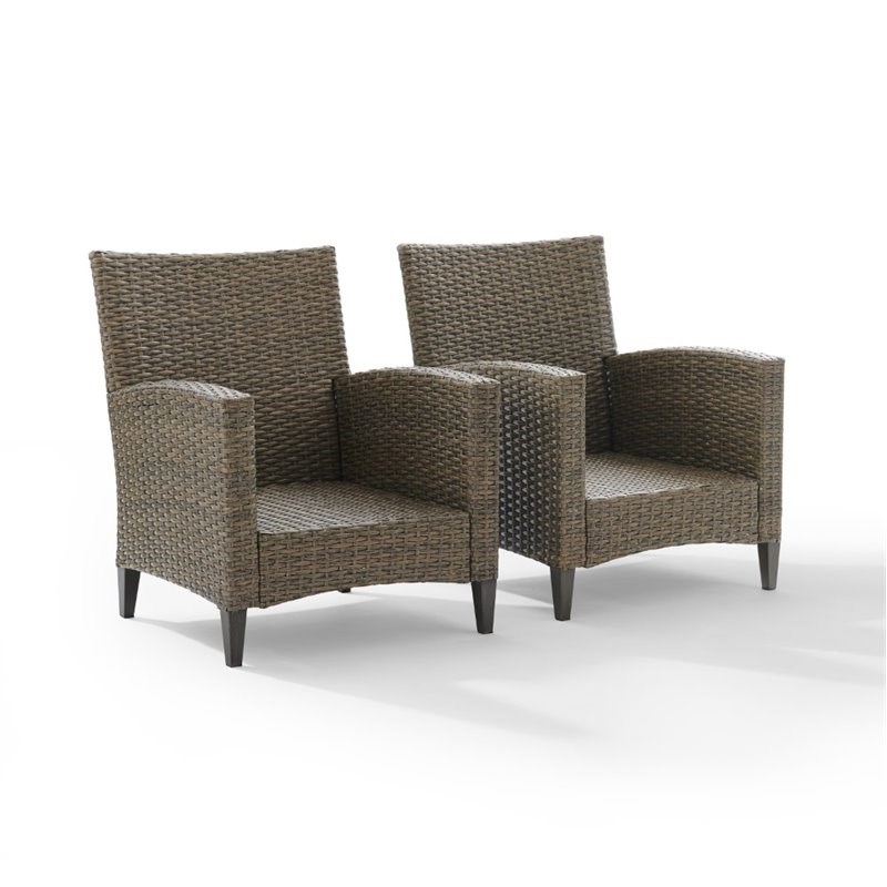 Crosley Rockport 2 Piece Outdoor Wicker High Back Arm Chair Set in