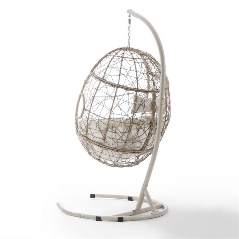 Crosley Cleo Outdoor Wicker Hanging Egg Chair in Beige