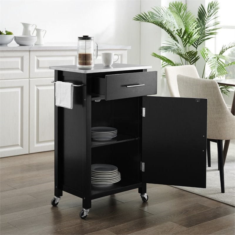 Crosley Savannah Stainless Steel Top Compact Kitchen Cart in Black