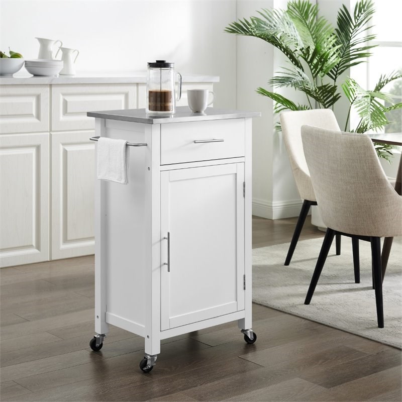 Crosley Savannah Stainless Steel Top Compact Kitchen Cart in White
