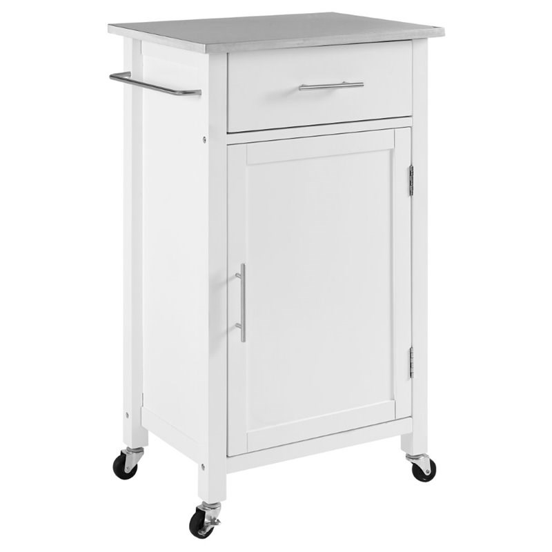 Crosley Savannah Stainless Steel Top Compact Kitchen Cart in White
