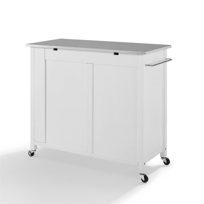 Crosley Savannah Stainless Steel Top Kitchen Island Cart In White Homesquare Crosley Savannah Stainless Steel Top, Stainless Steel Kitchen Island Cart