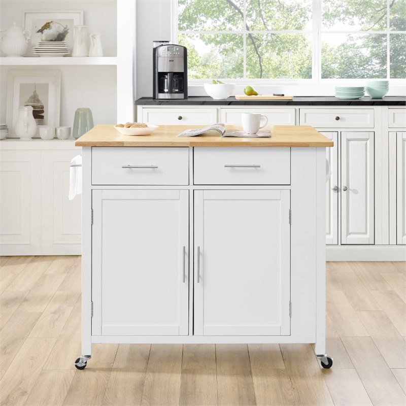 Crosley Savannah Wood Top Drop Leaf Kitchen Cart In White Homesquare   2013518 12 L 