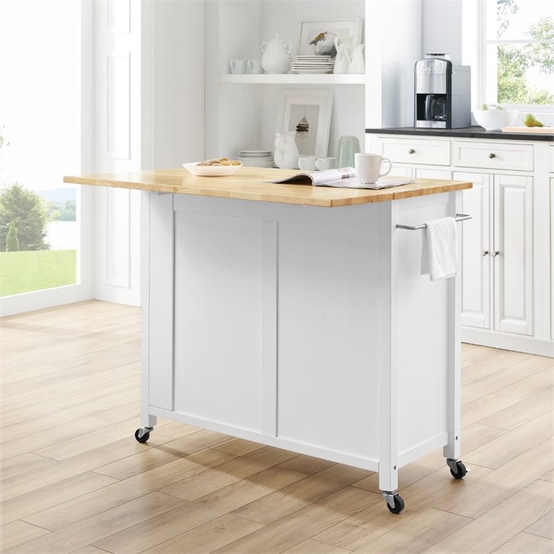 Crosley Savannah Wood Top Drop Leaf Kitchen Cart in White Homesquare