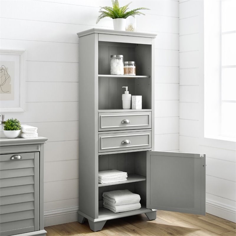 Crosley Lydia Tall Bathroom Cabinet in Gray | Homesquare