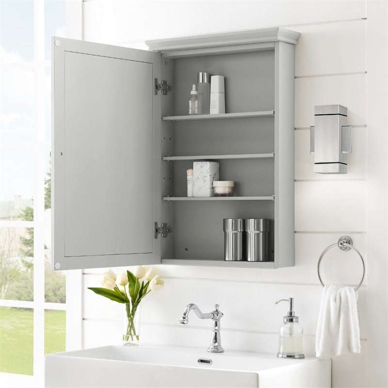 Crosley Lydia Mirrored Wall Cabinet in Gray