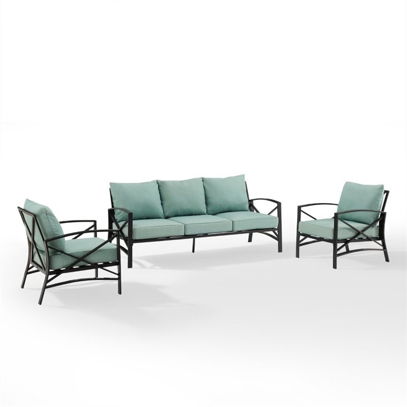 Crosley Kaplan 3 Piece Outdoor Sofa Set in Mist