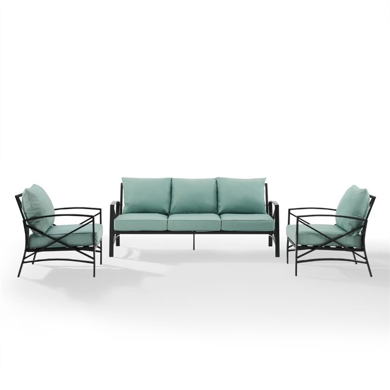Crosley Kaplan 3 Piece Outdoor Sofa Set in Mist