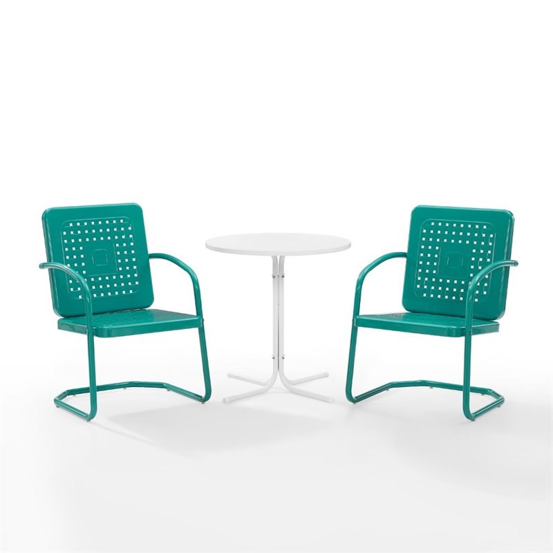 Crosley Bates 3 Piece Outdoor Bistro Set in Turquoise Gloss