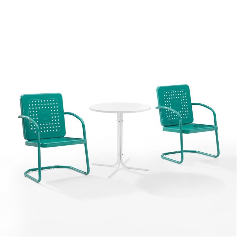 Crosley Bates 3 Piece Outdoor Bistro Set in Turquoise Gloss
