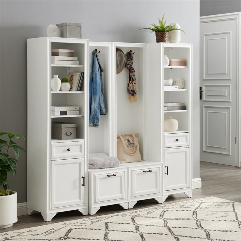 Crosley Tara 4 Piece Transitional Entryway Set in Distressed White