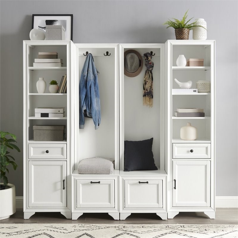 Crosley Tara 4 Piece Transitional Entryway Set in Distressed White