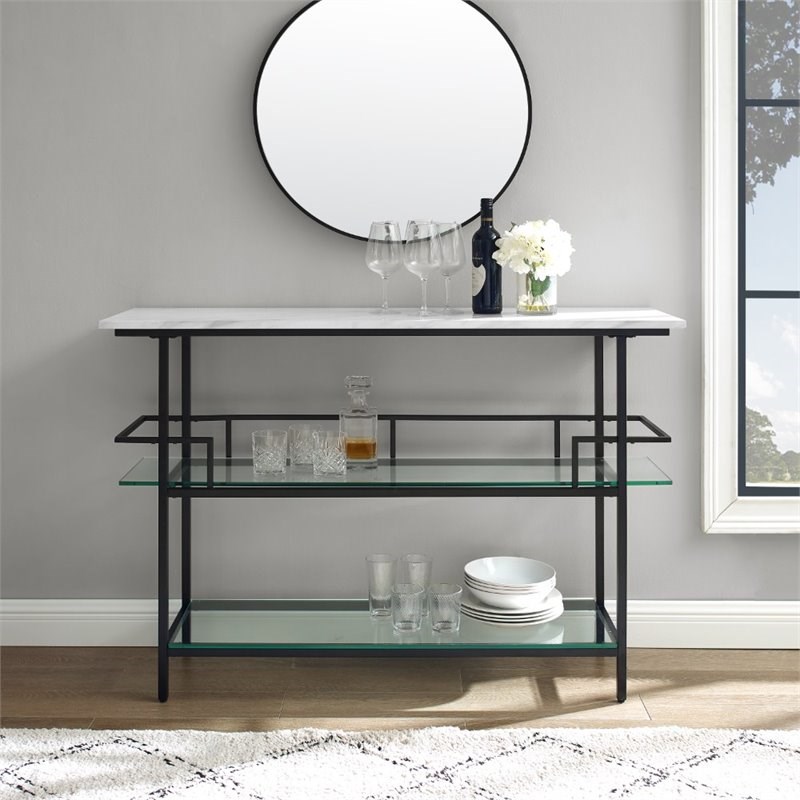 Crosley Aimee Faux Marble Top Console Table in Matte Black