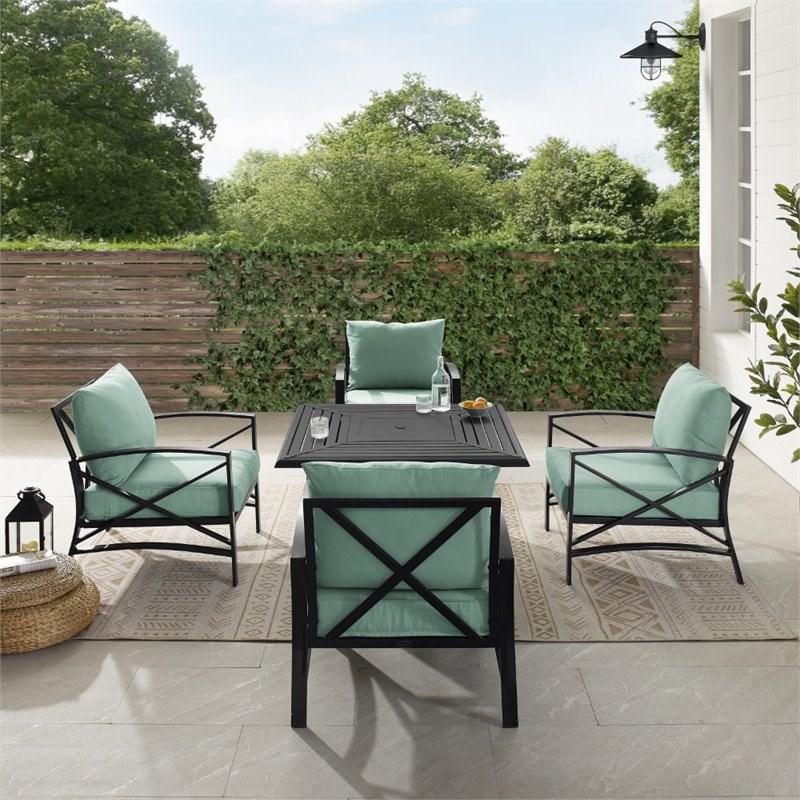 Crosley Kaplan 5 Piece Outdoor Conversation Set with Fire Table in Mist