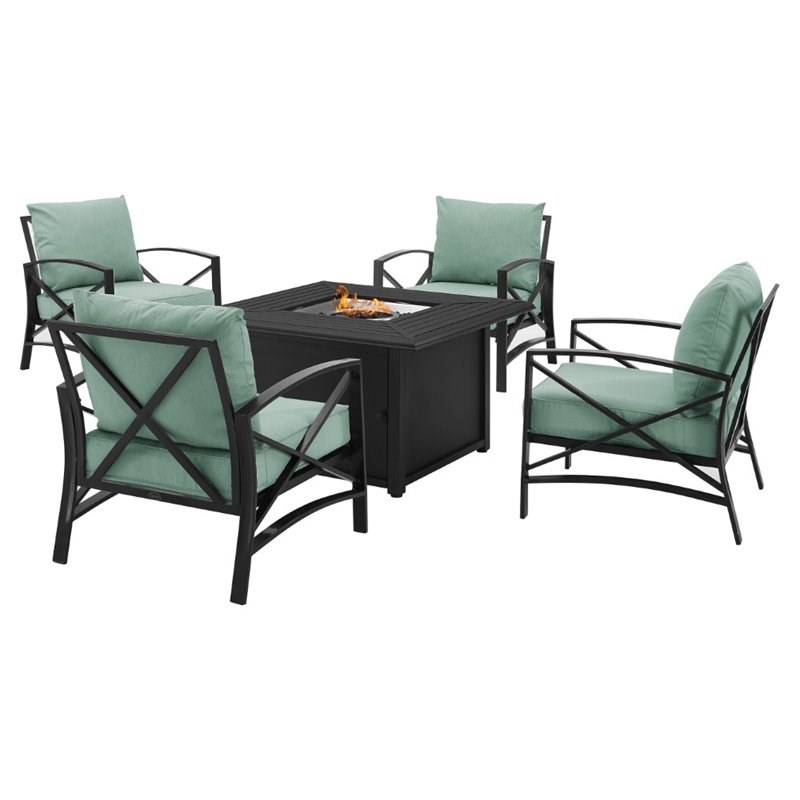 Crosley Kaplan 5 Piece Outdoor Conversation Set with Fire Table in Mist
